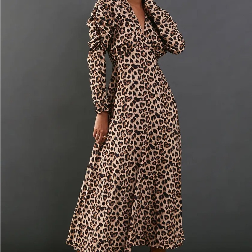 Warehouse Animal Print Long Sleeve Dress